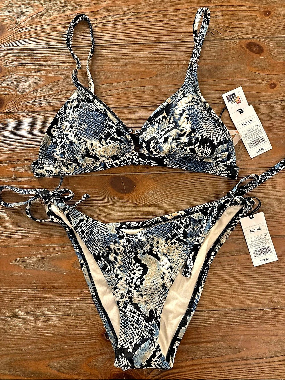 Shade & Shore Snake Print Triangle Bikini Top and Side-Tie Bottom Set